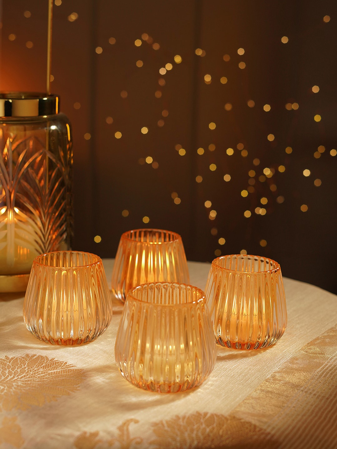 

Pure Home and Living Brown 4 Pieces Textured Glass T-Light Candle Holders