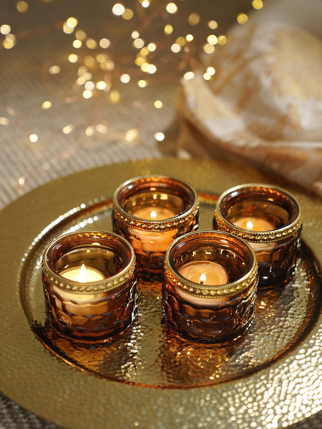

Pure Home and Living Brown 4 Pieces Textured Glass T-Light Candle Holders