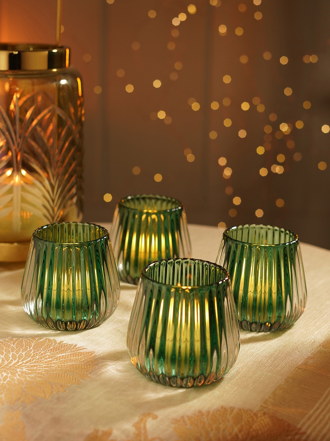 

Pure Home and Living Green 4 Pieces Textured Glass Candle Holders