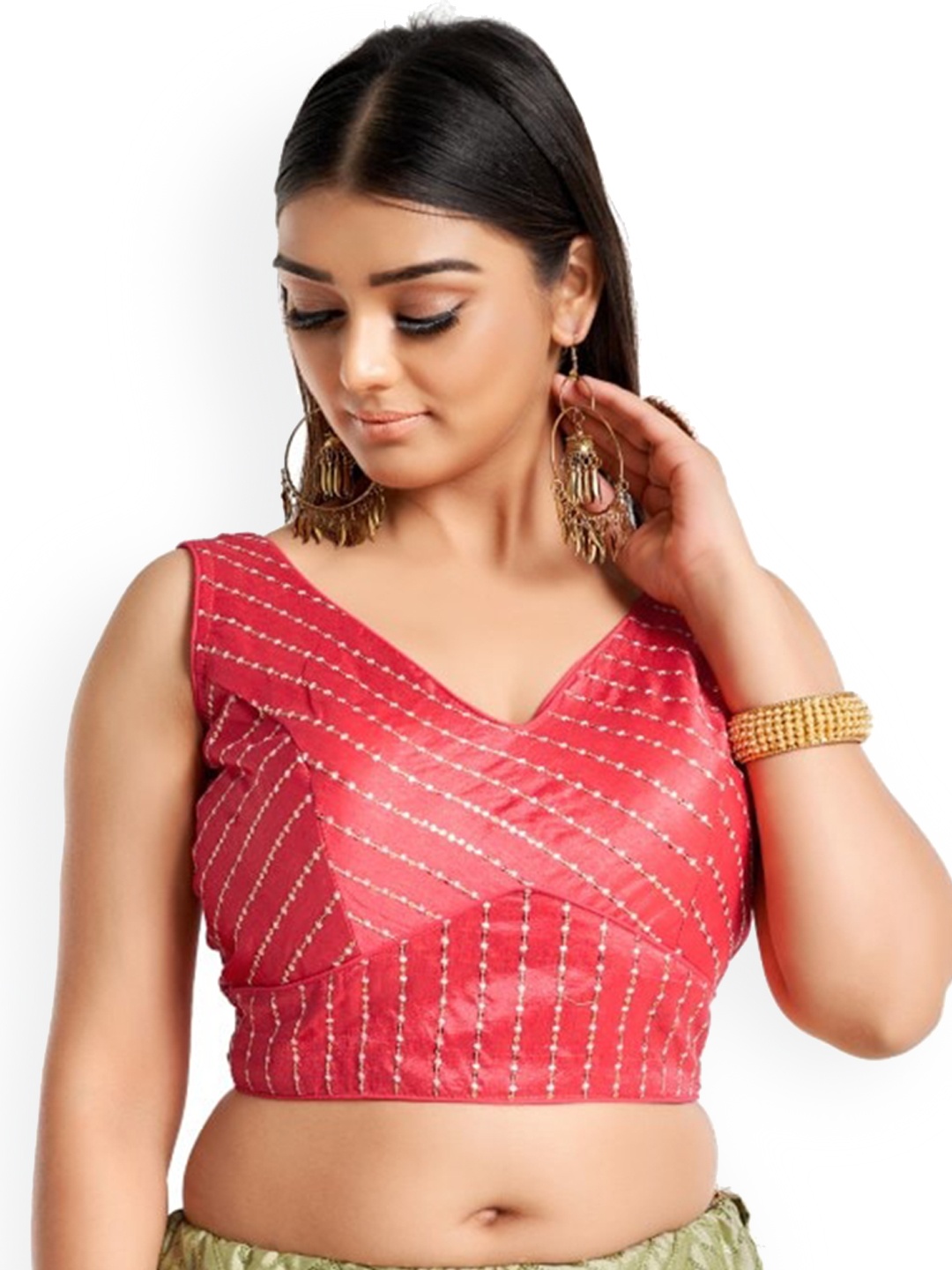 

HIMRISE Embroidered Sleeveless Saree Blouse, Pink