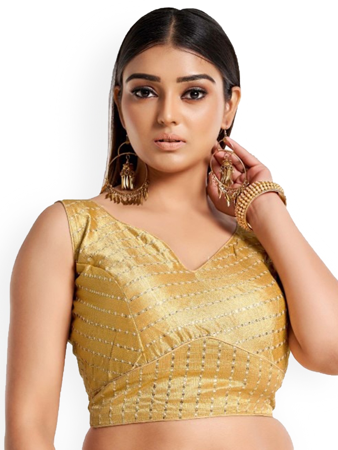 

HIMRISE Embroidered Sleeveless Saree Blouse, Gold