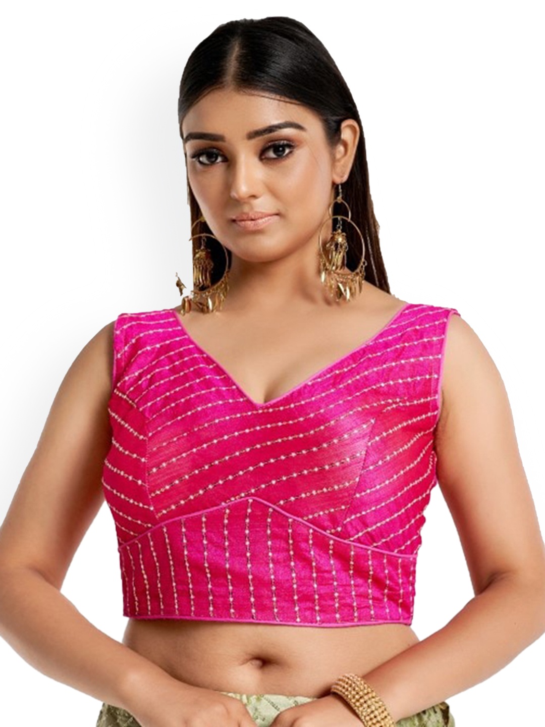 

HIMRISE Embroidered Sleeveless Saree Blouse, Pink