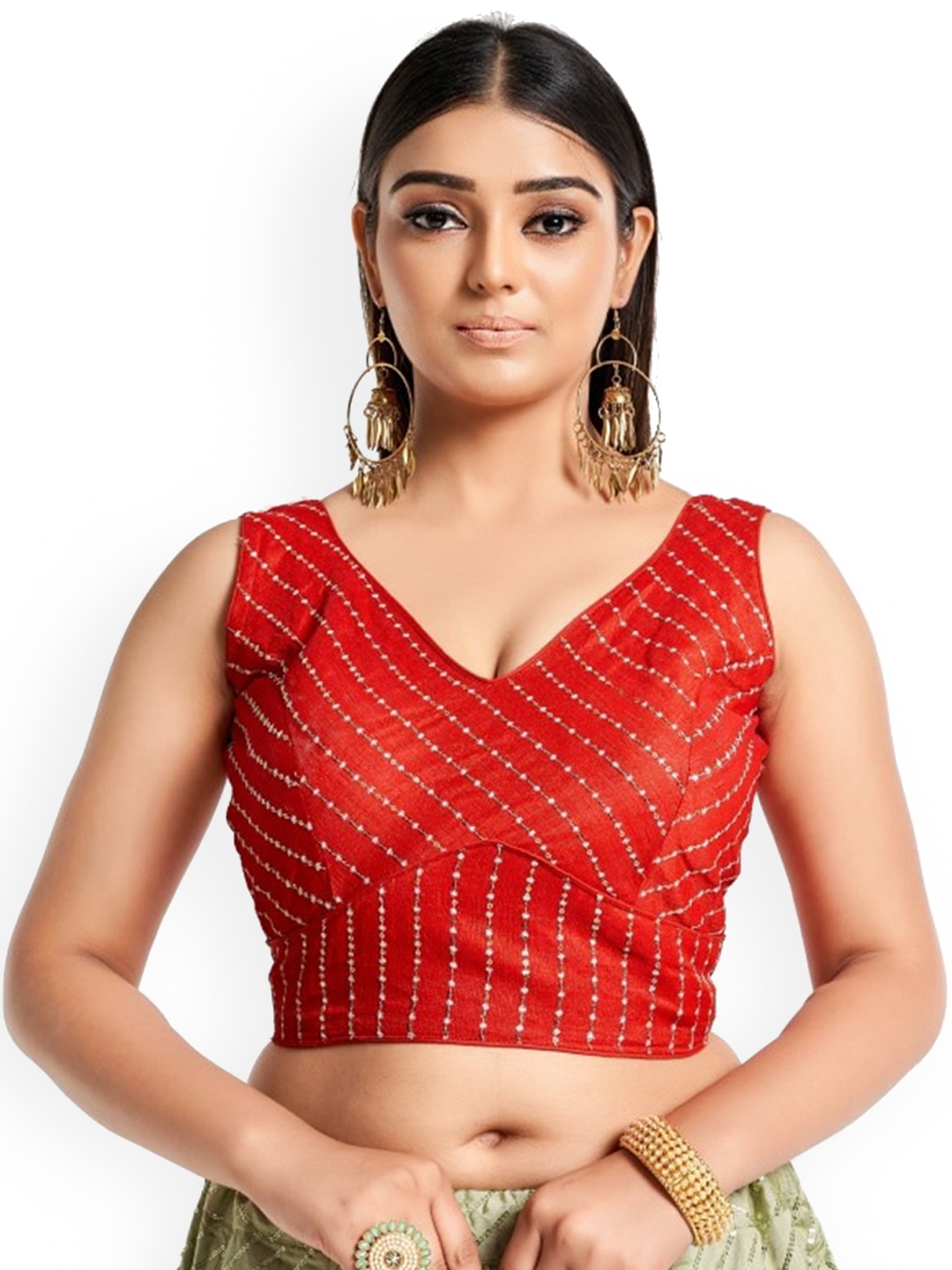 

HIMRISE Embroidered Sleeveless Saree Blouse, Red