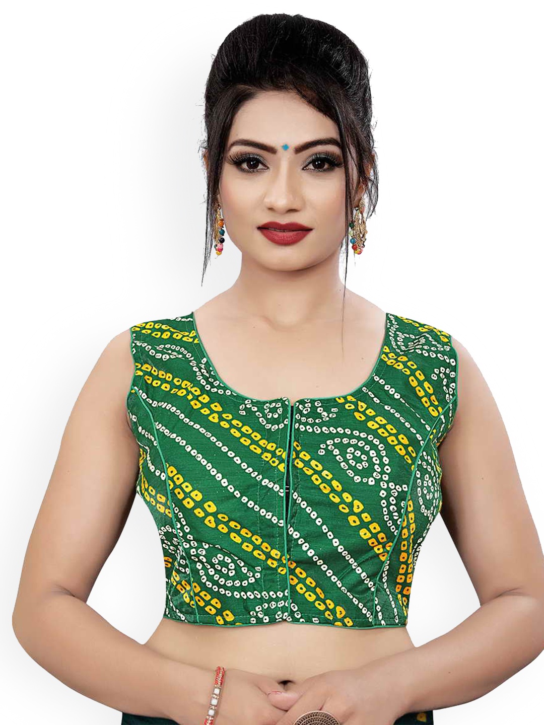 

HIMRISE Printed Sleeveless Saree Blouse, Green