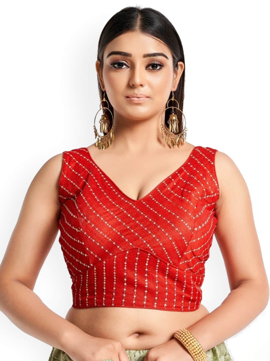 

HIMRISE Embroidered Sleeveless Saree Blouse, Red