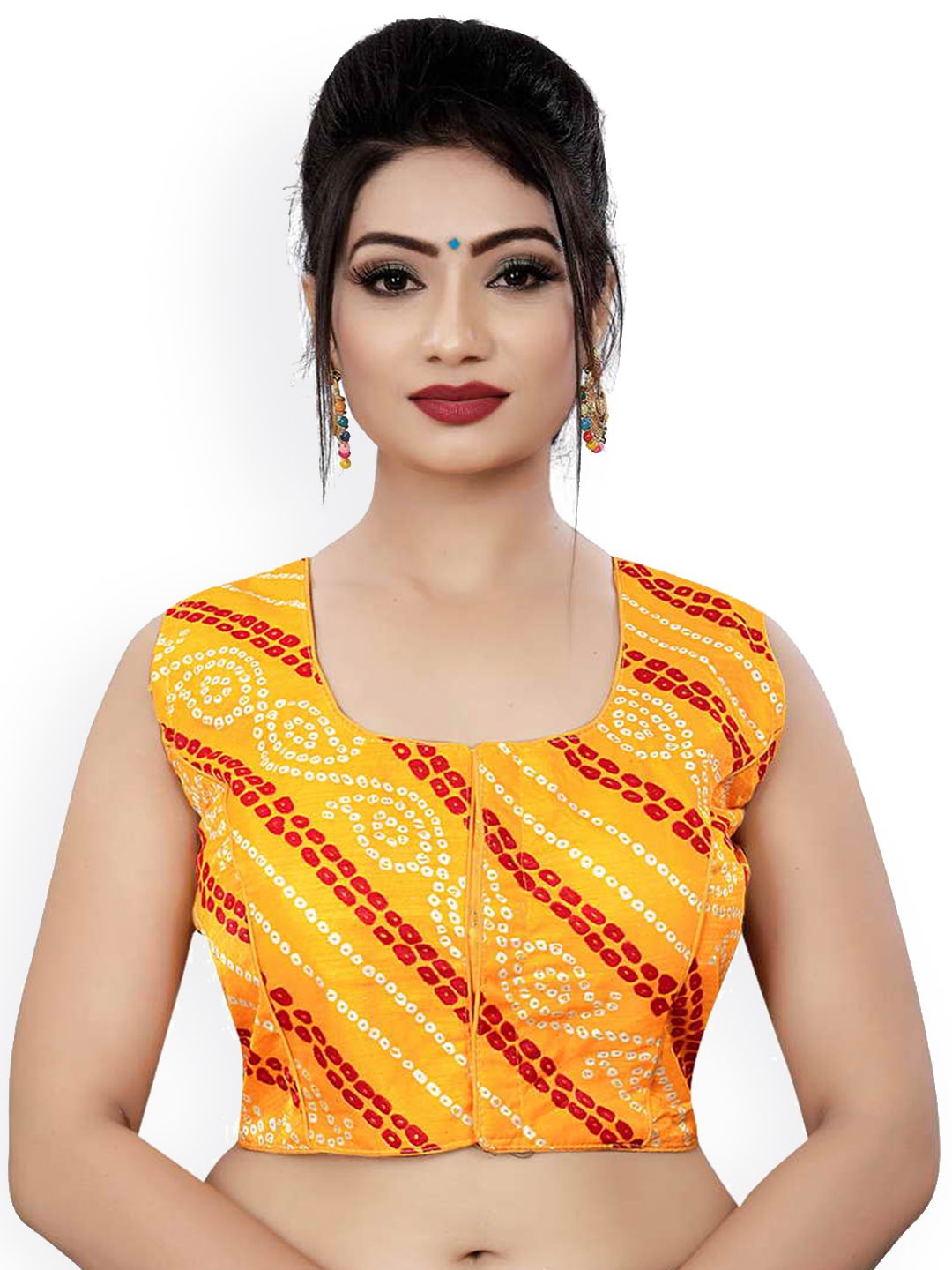 

HIMRISE Geometric Printed Sleevless Saree Blouse, Yellow