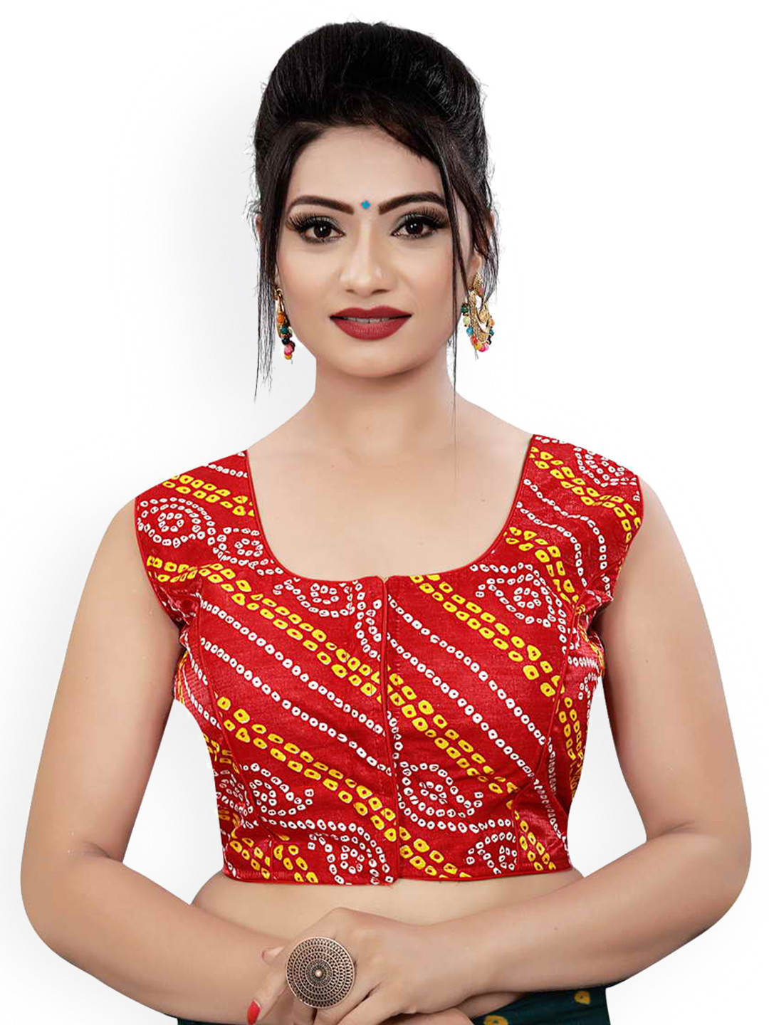 

HIMRISE Printed Sleeveless Saree Blouse, Red