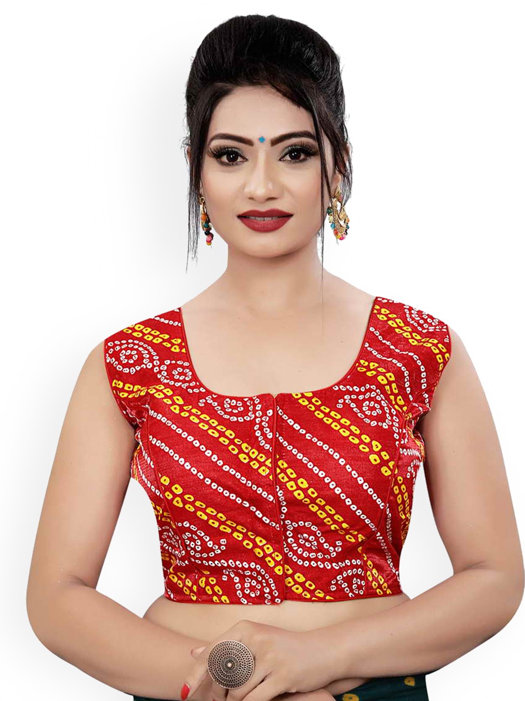 

HIMRISE Printed Sleeveless Saree Blouse, Red