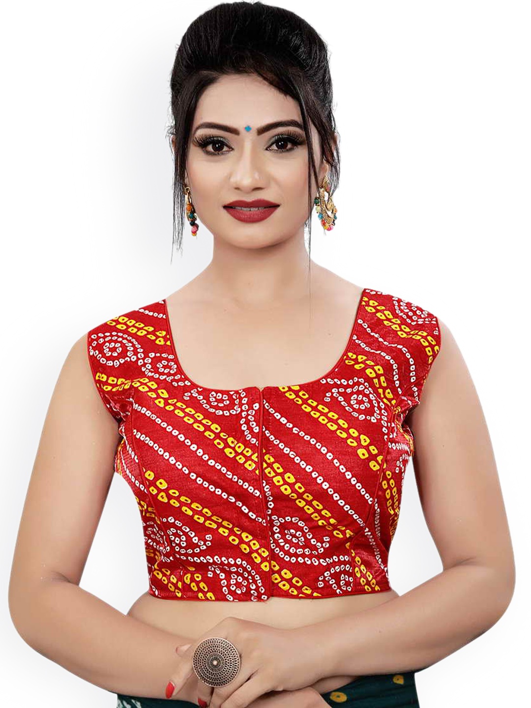 

HIMRISE Printed Sleeveless Saree Blouse, Red