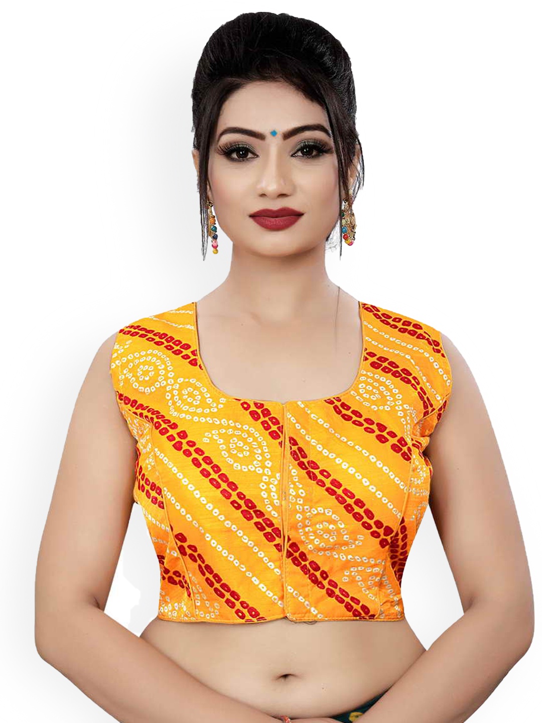 

HIMRISE Printed Sleeveless Saree Blouse, Yellow