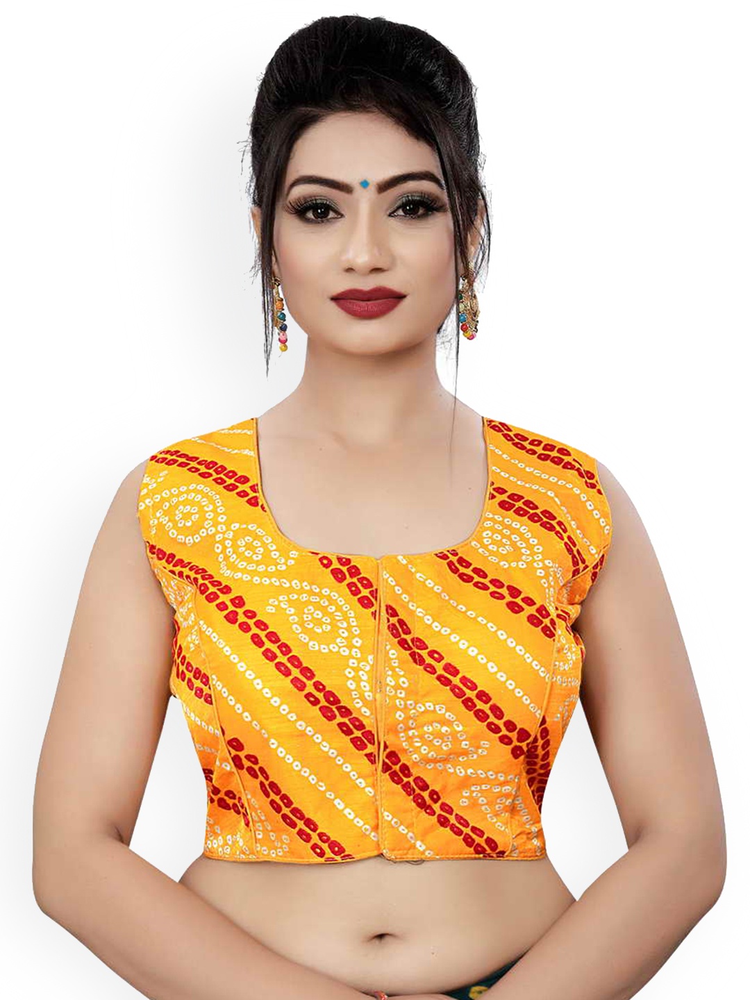 

HIMRISE Printed Sleeveless Saree Blouse, Yellow