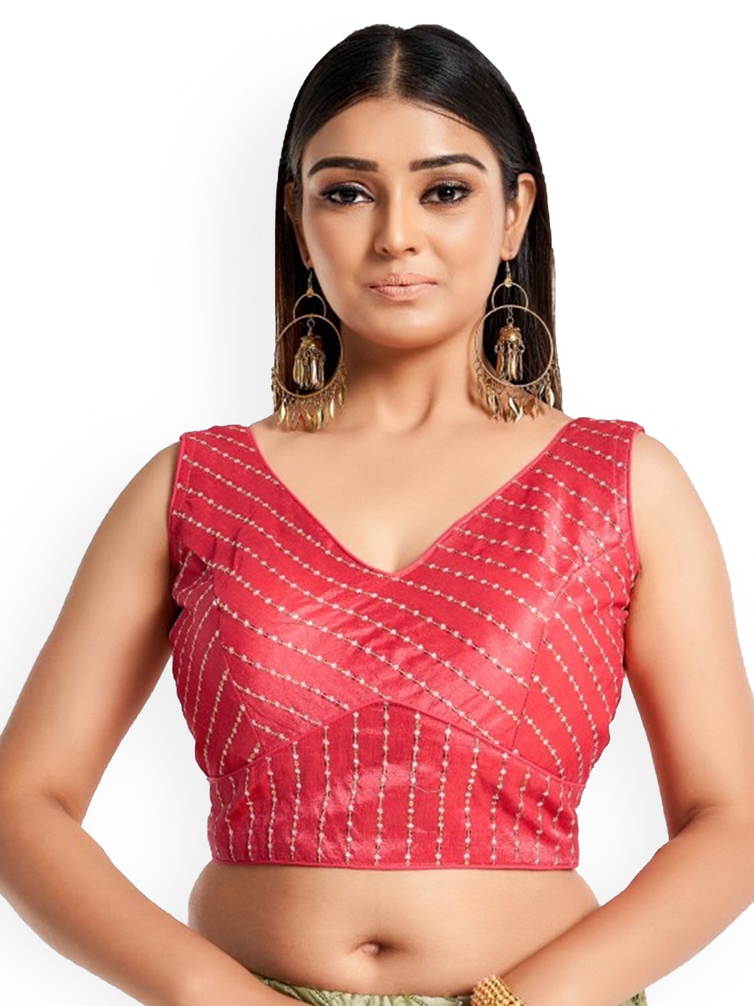 

HIMRISE Embroidered Sleeveless Saree Blouse, Pink