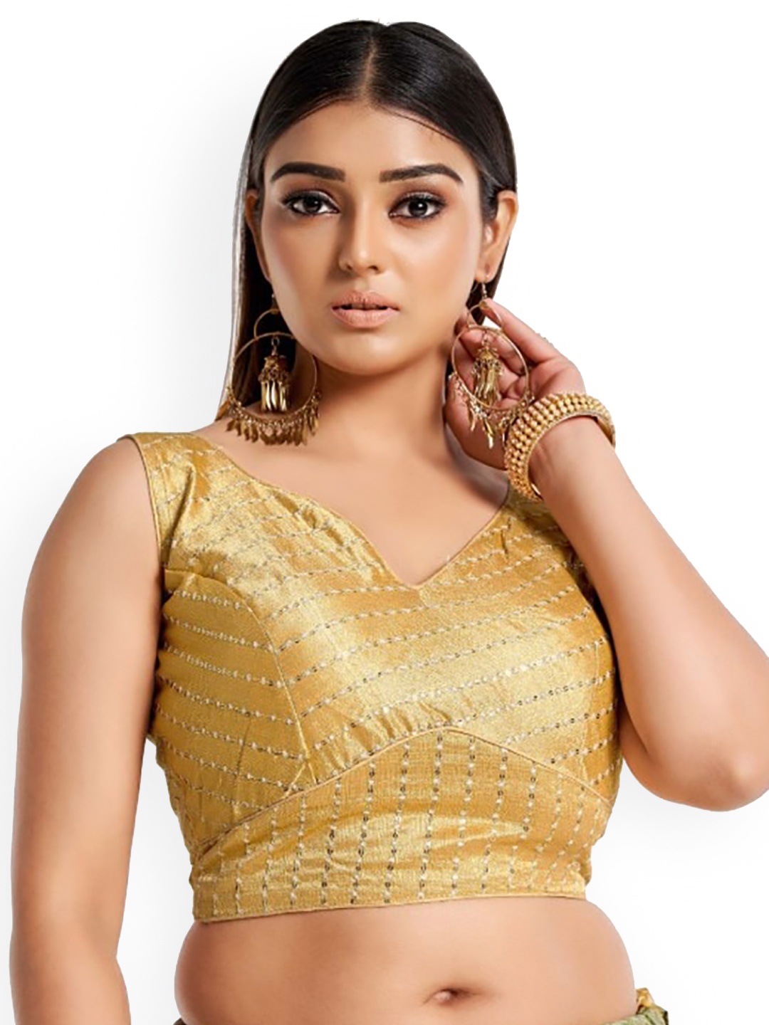 

HIMRISE Embroidered Sleeveless Saree Blouse, Gold