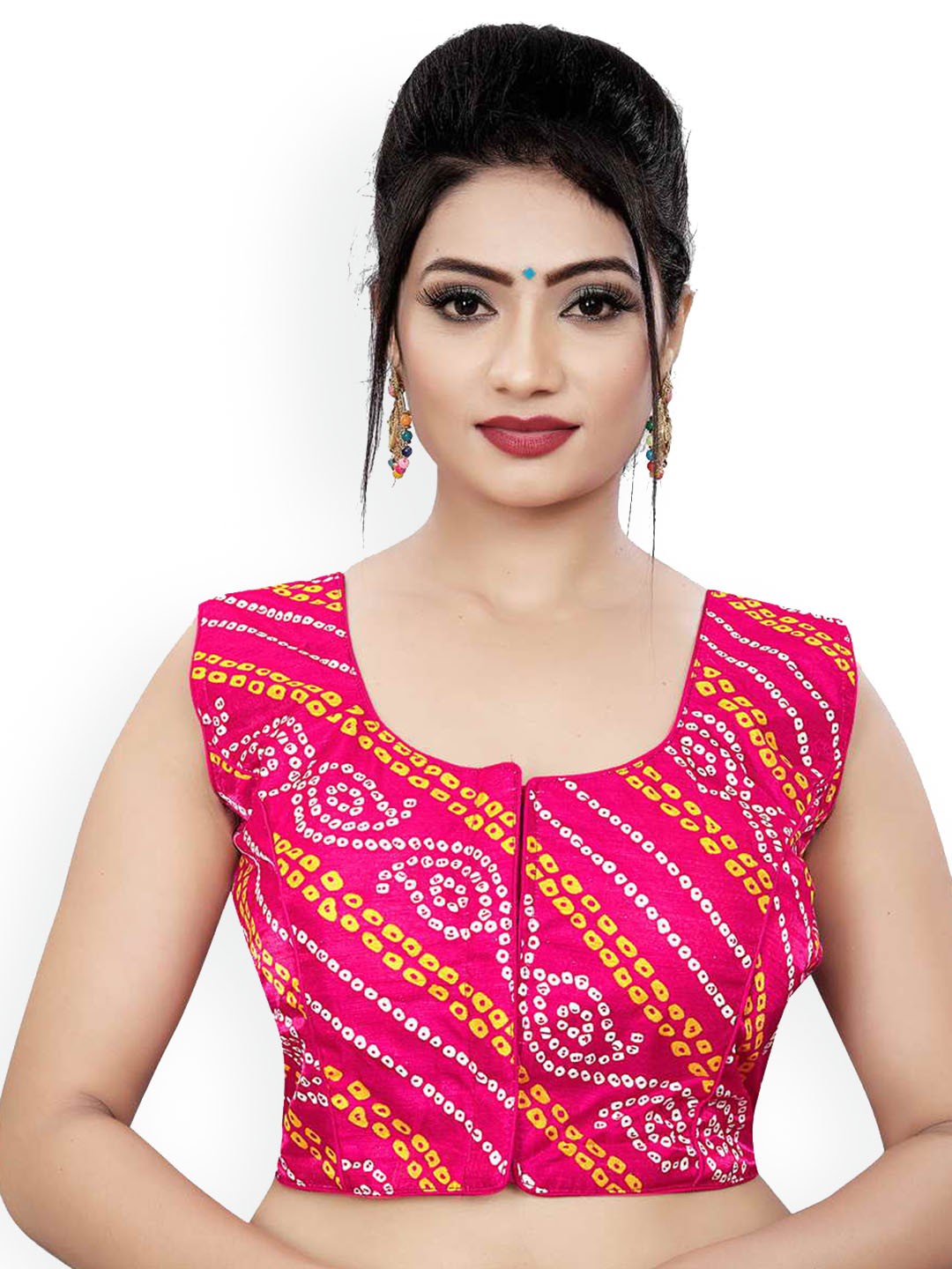 

HIMRISE Printed Sleeveless Saree Blouse, Pink