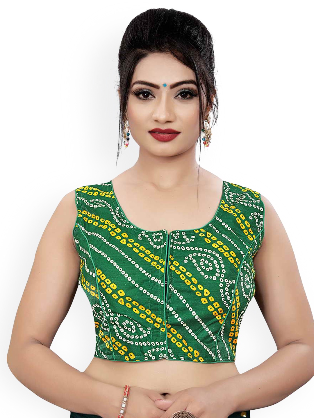 

HIMRISE Printed Sleeveless Saree Blouse, Green