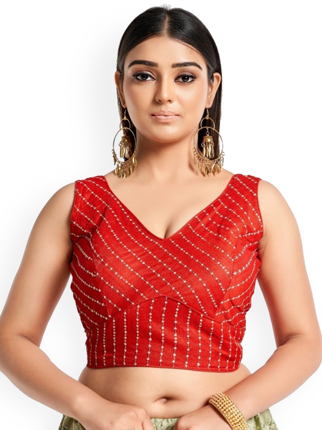 

HIMRISE Embroidered Sleeveless Saree Blouse, Red