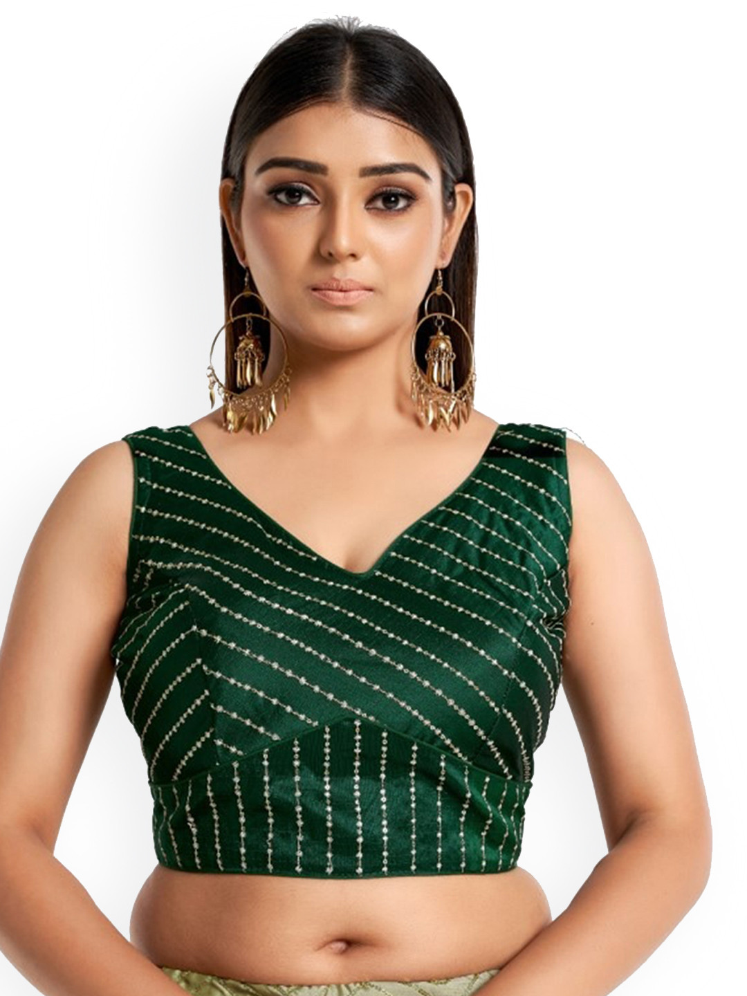 

HIMRISE Embroidered Sleeveless Saree Blouse, Green