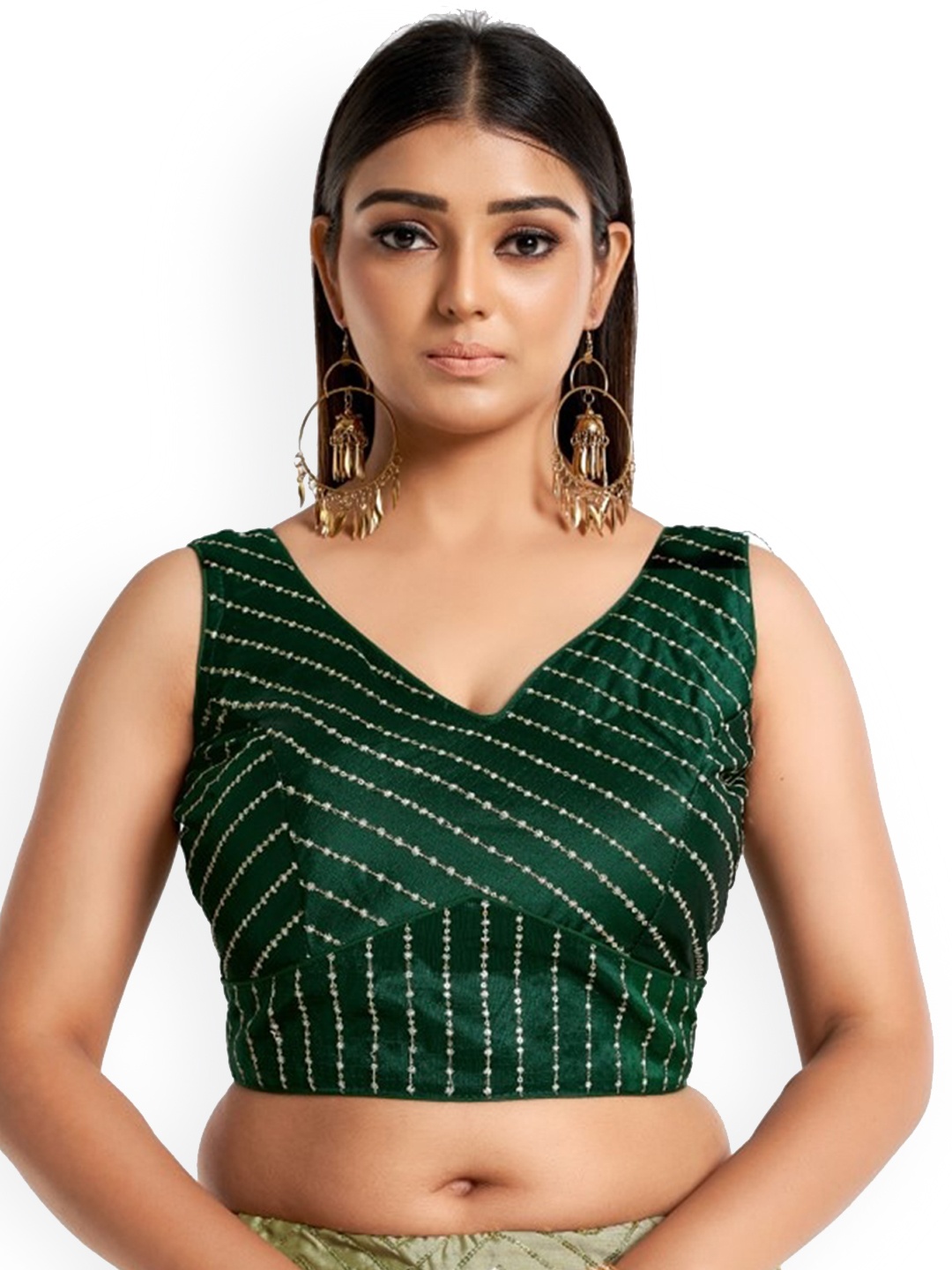 

HIMRISE Embroidered Sleeveless Saree Blouse, Green