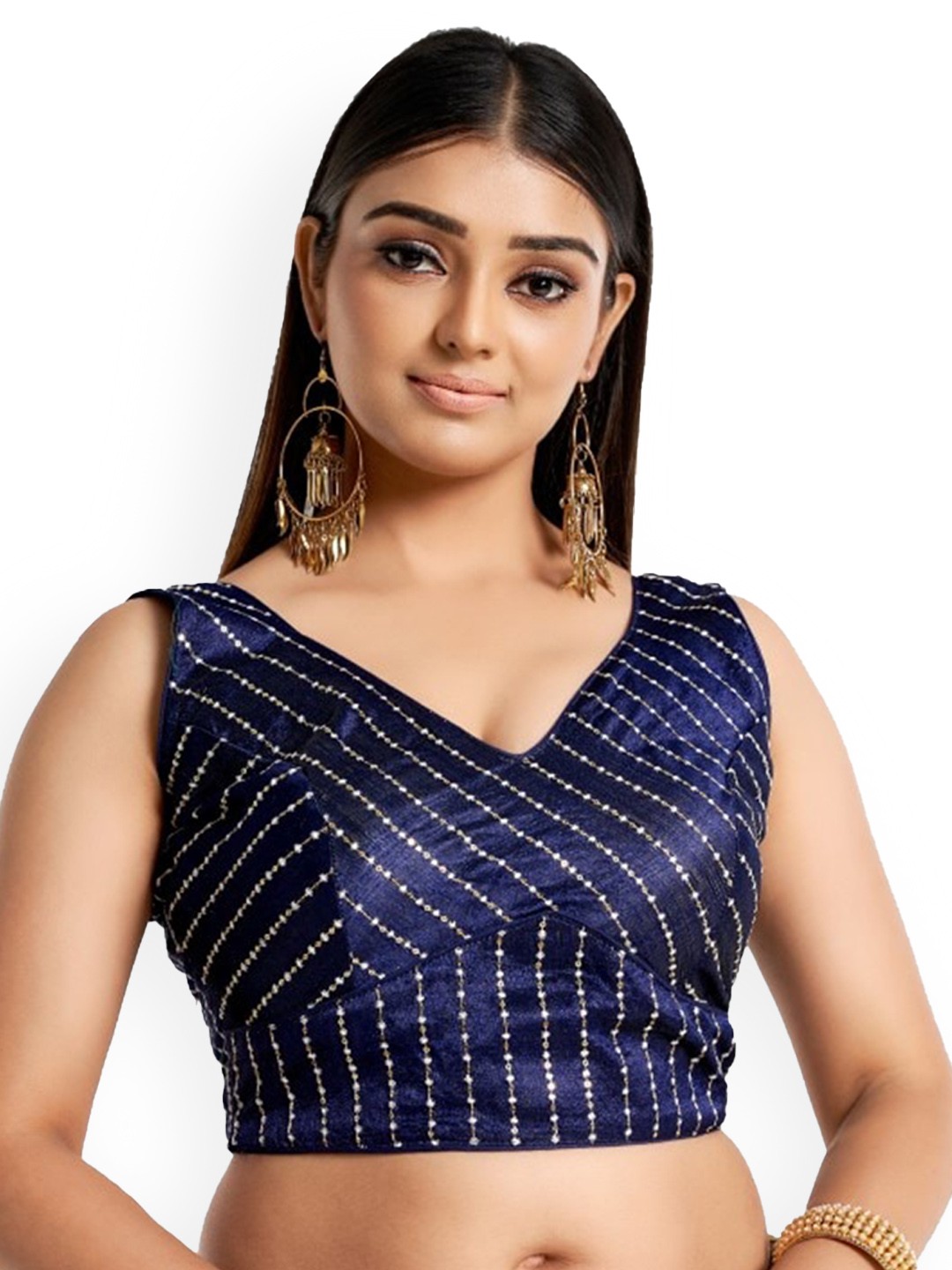 

HIMRISE Embroidered Sleeveless Saree Blouse, Navy blue