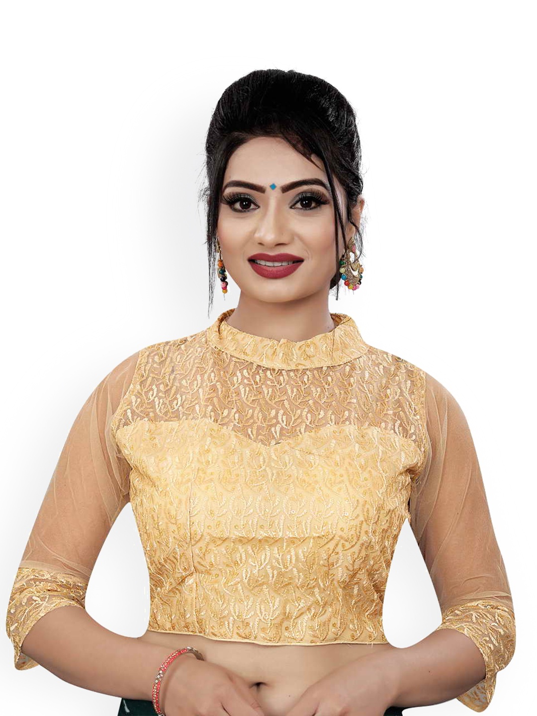 

HIMRISE Embroidered Band Collar Saree Blouse, Gold