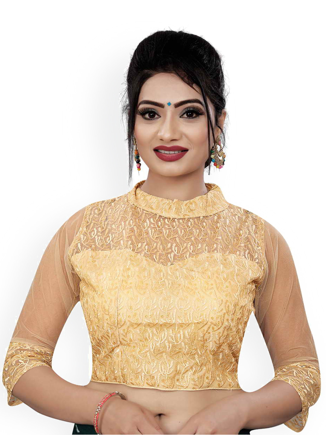 

HIMRISE Embroidered Band Collar Saree Blouse, Gold