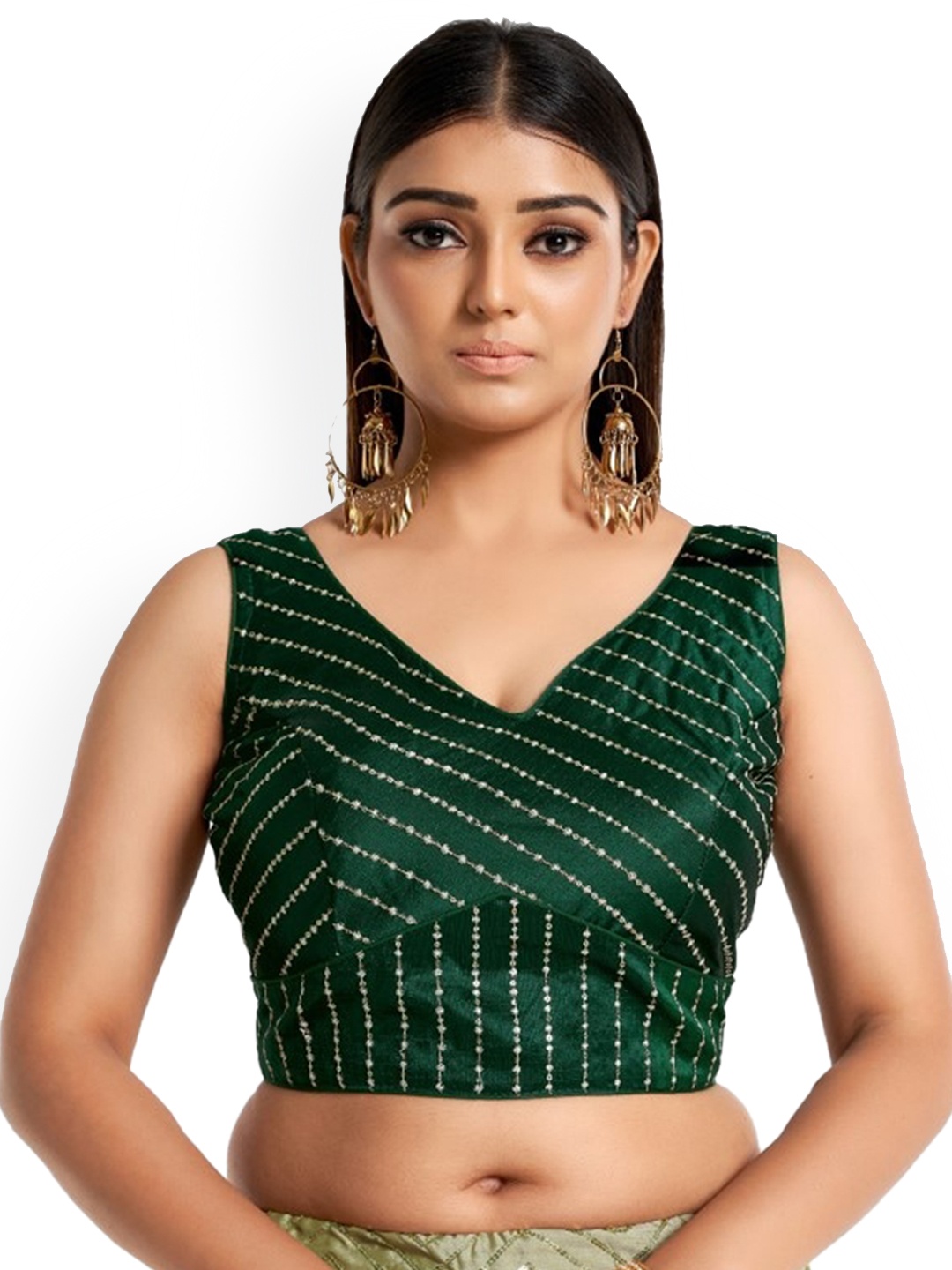 

HIMRISE Embroidered Sleeveless Saree Blouse, Green