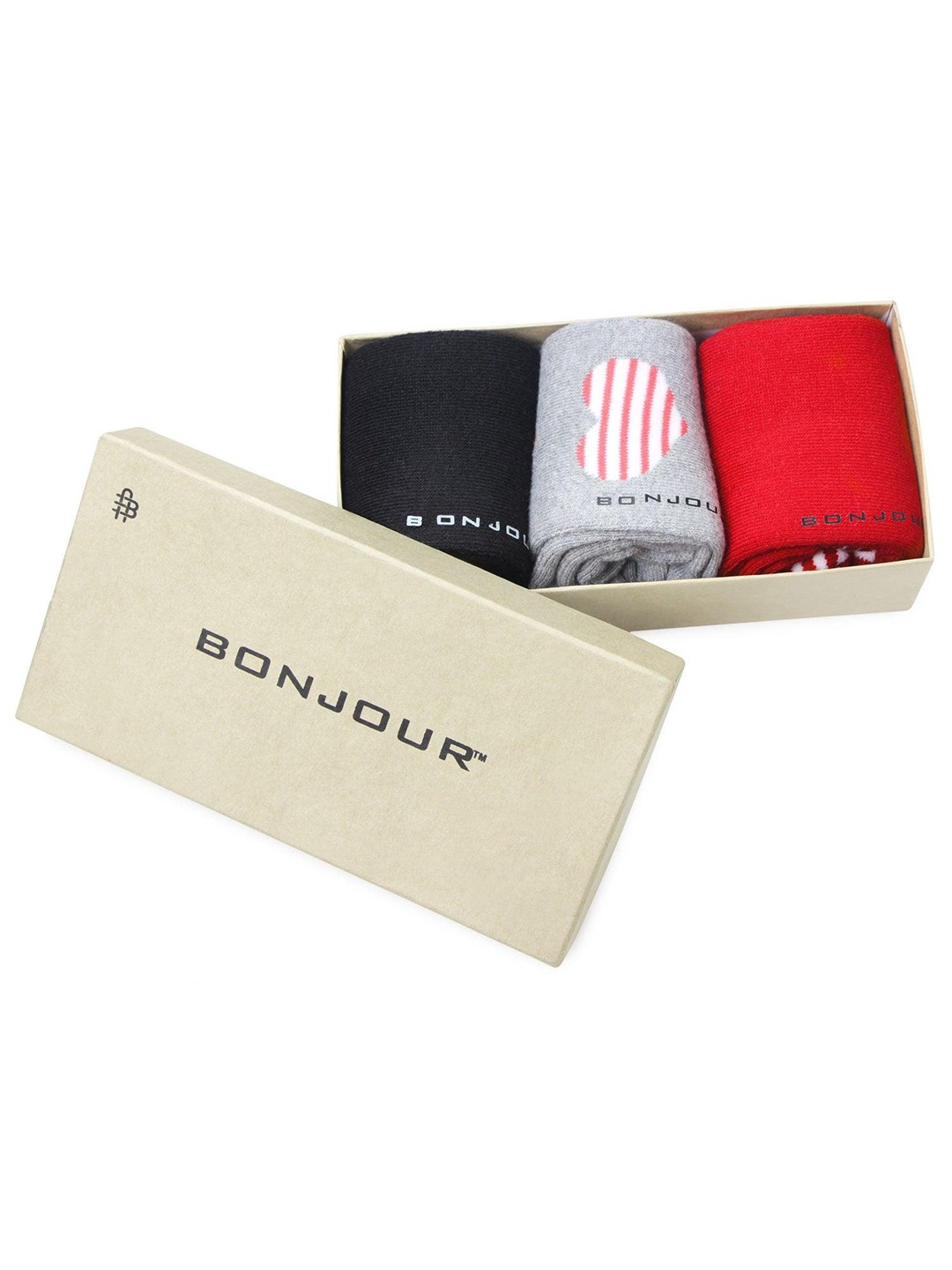 

Bonjour Women Pack Of 3 Patterned Cotton Ankle-Length Socks, Red