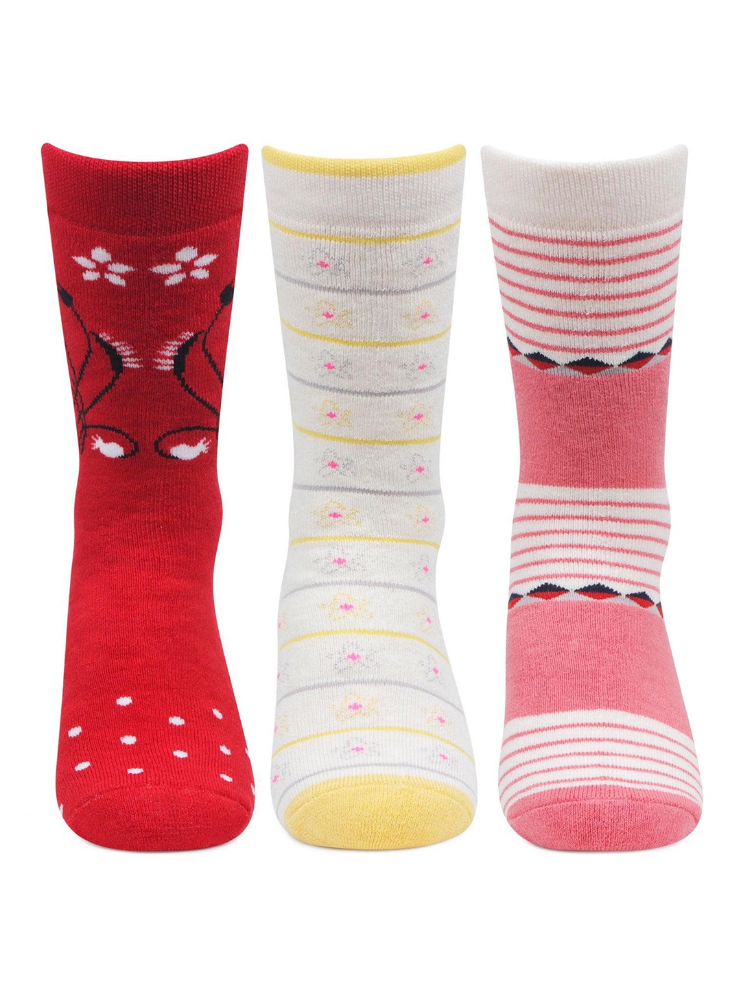 

Bonjour Women Pack Of 3 Patterned Cotton Calf-Length Socks, Red