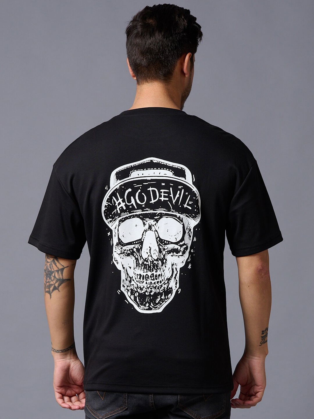

GO DEVIL Graphic Printed Oversized Pure Cotton T-shirt, Black
