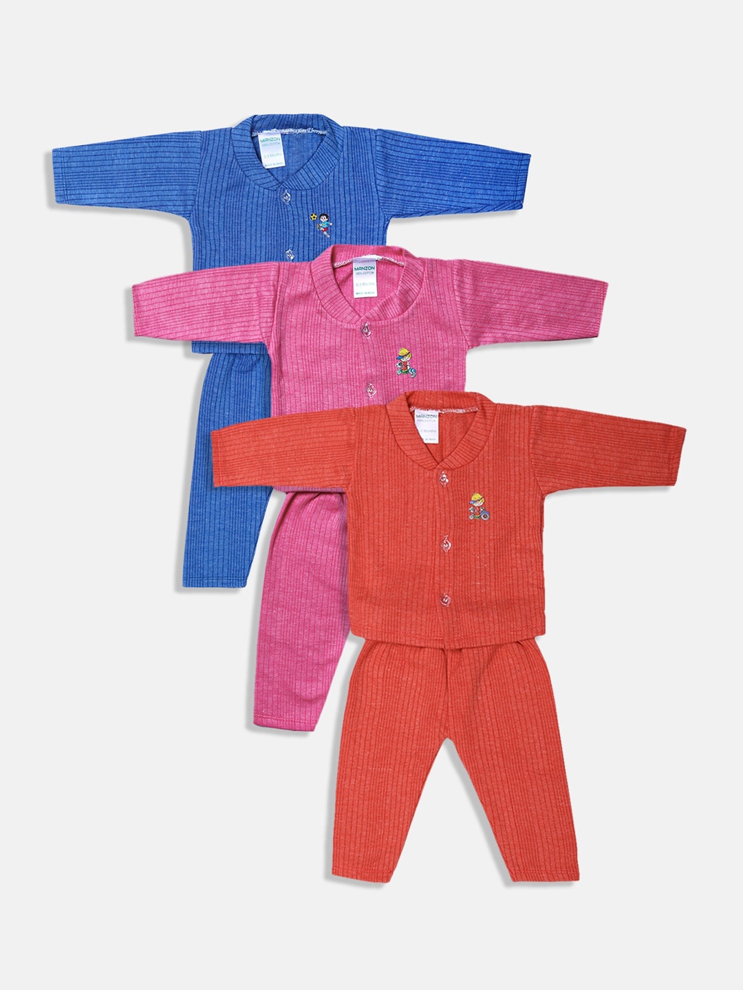 

MANZON Infant Kids Pack Of 3 Striped Wool Thermal Set, Blue