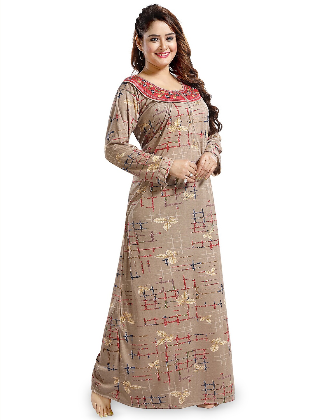 

FOMTI Floral Printed Maxi Maternity Nightdress, Brown