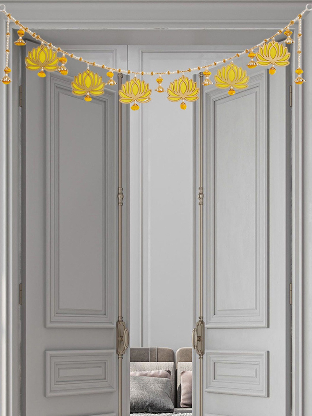 

BS AMOR Yellow 2 Pieces Artificial Flower Toran Door Hanging