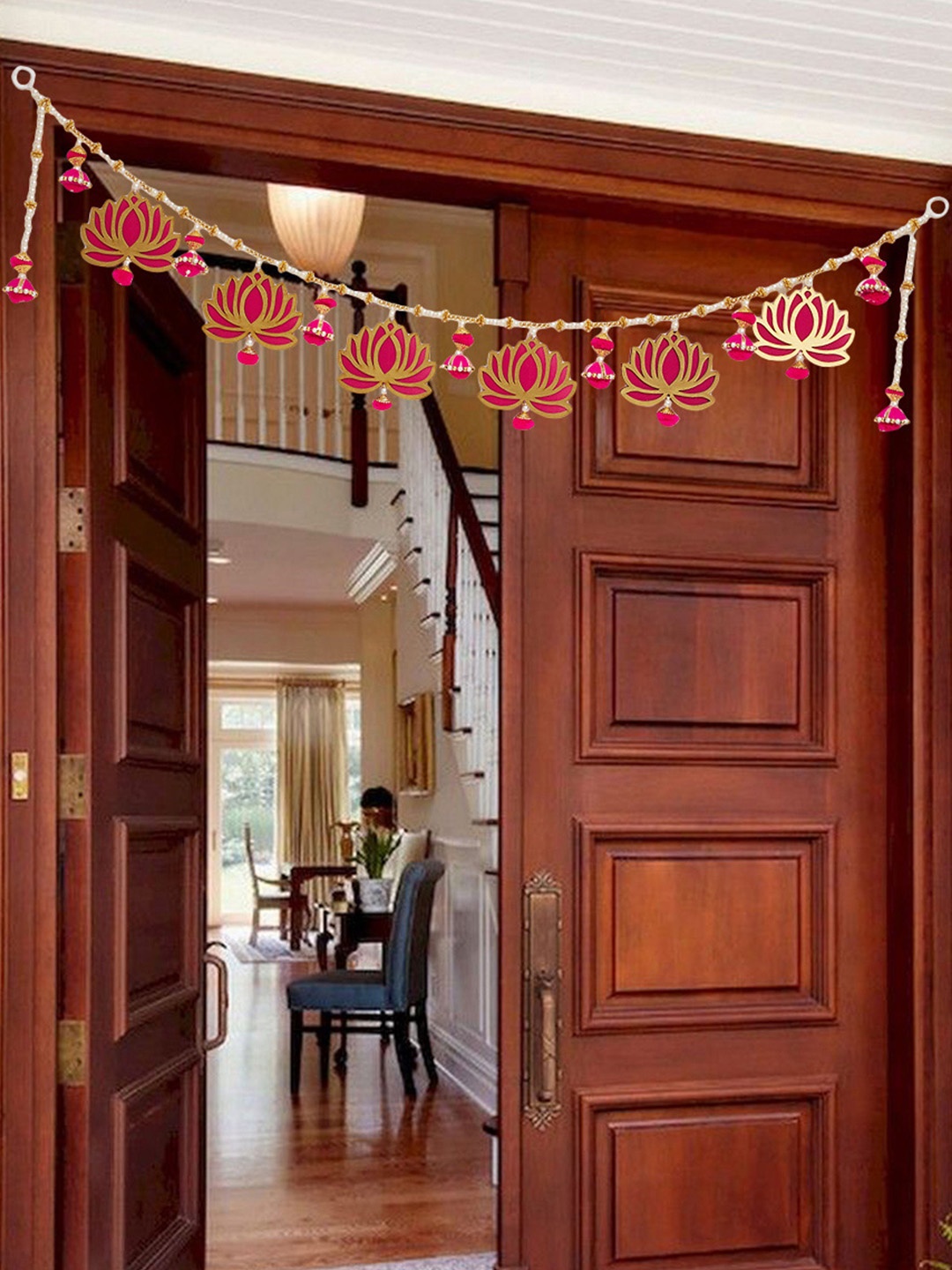 

BS AMOR 2 Pcs Pink & Golden Traditional Floral Toran Door Hangings