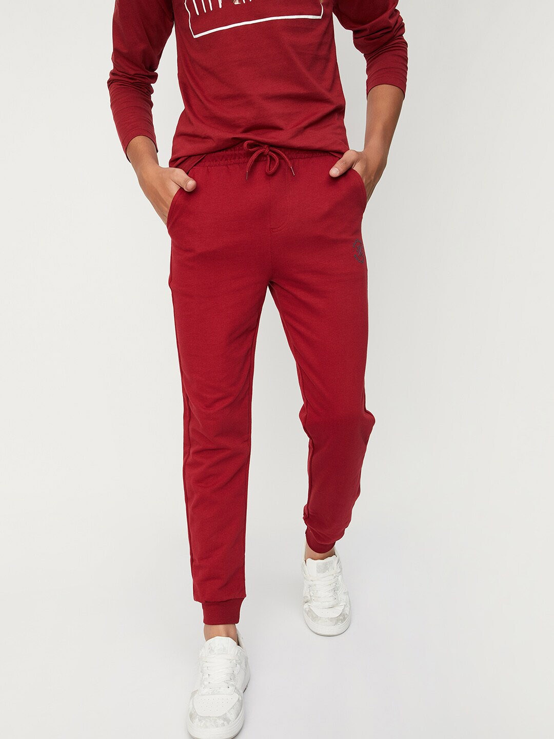 

max Boys Mid-Rise Pure Cotton Joggers, Red