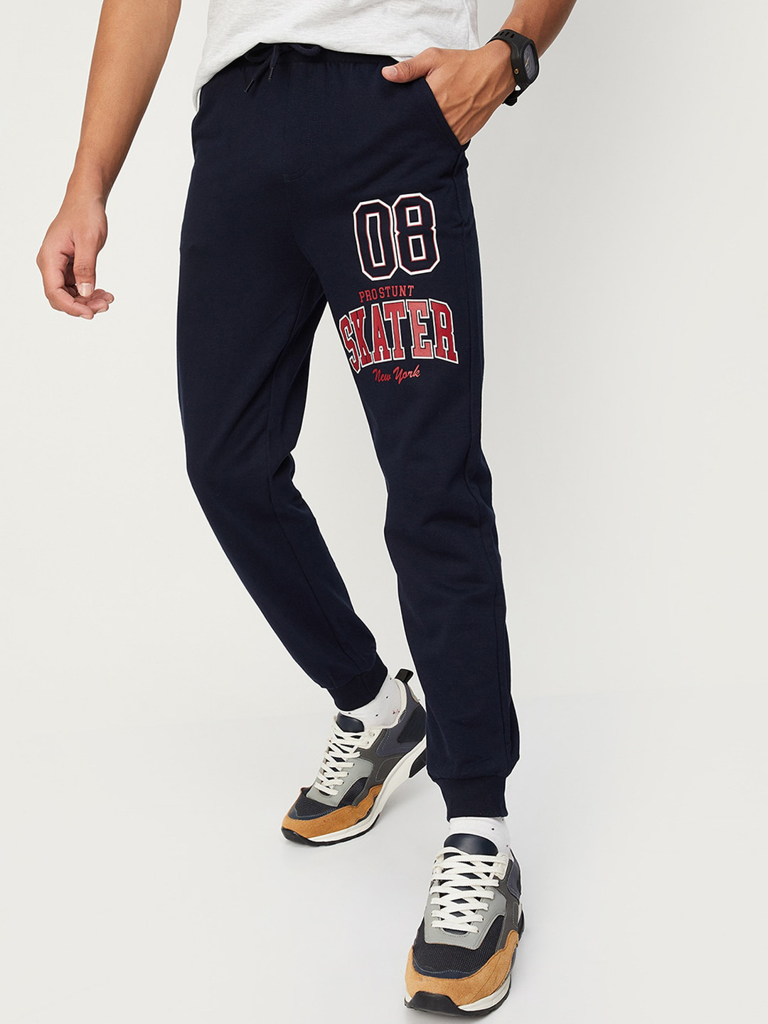 

max Boys Printed Pure Cotton Joggers, Navy blue