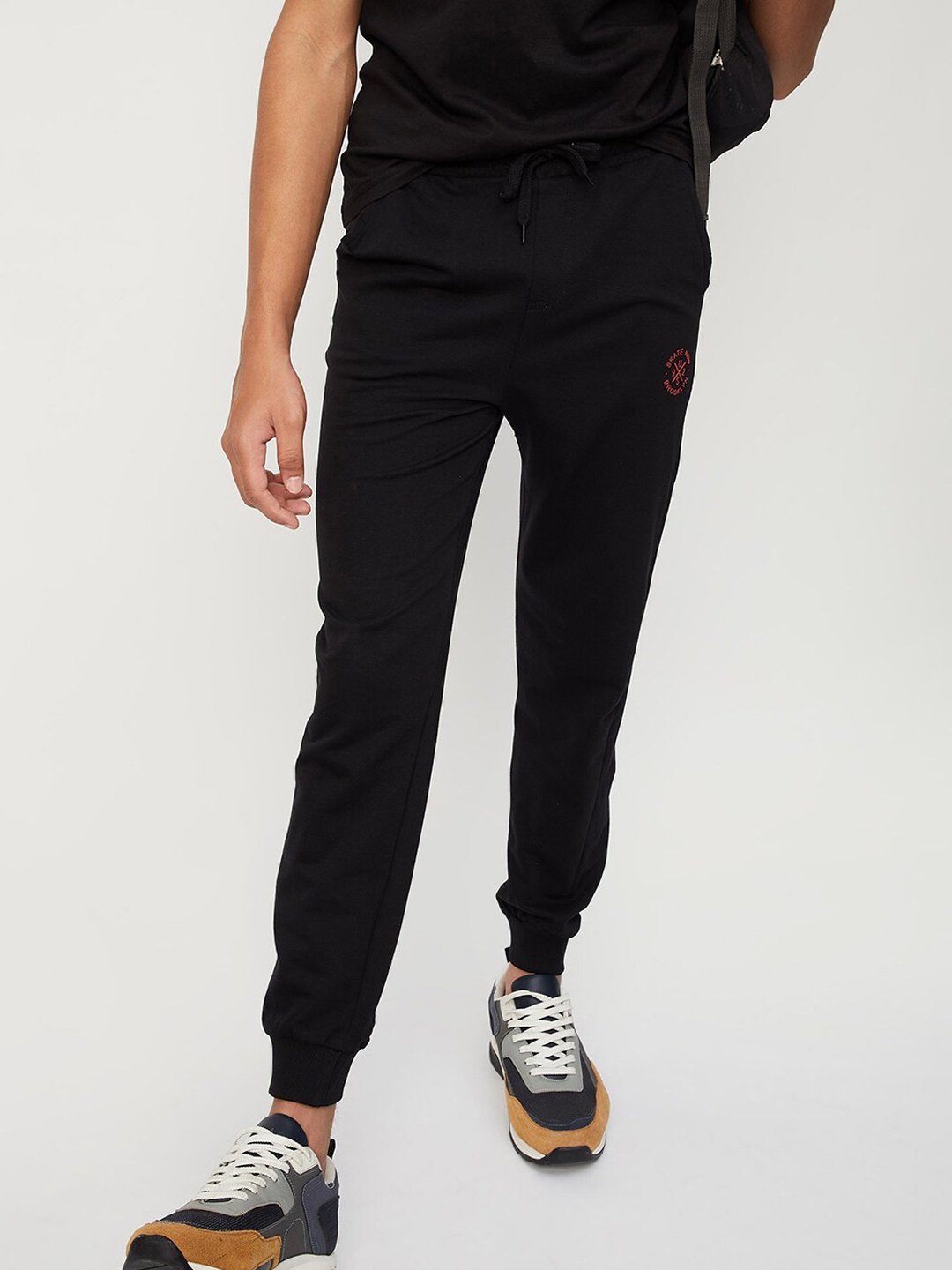 

max Boys Mid-Rise Pure Cotton Joggers, Black