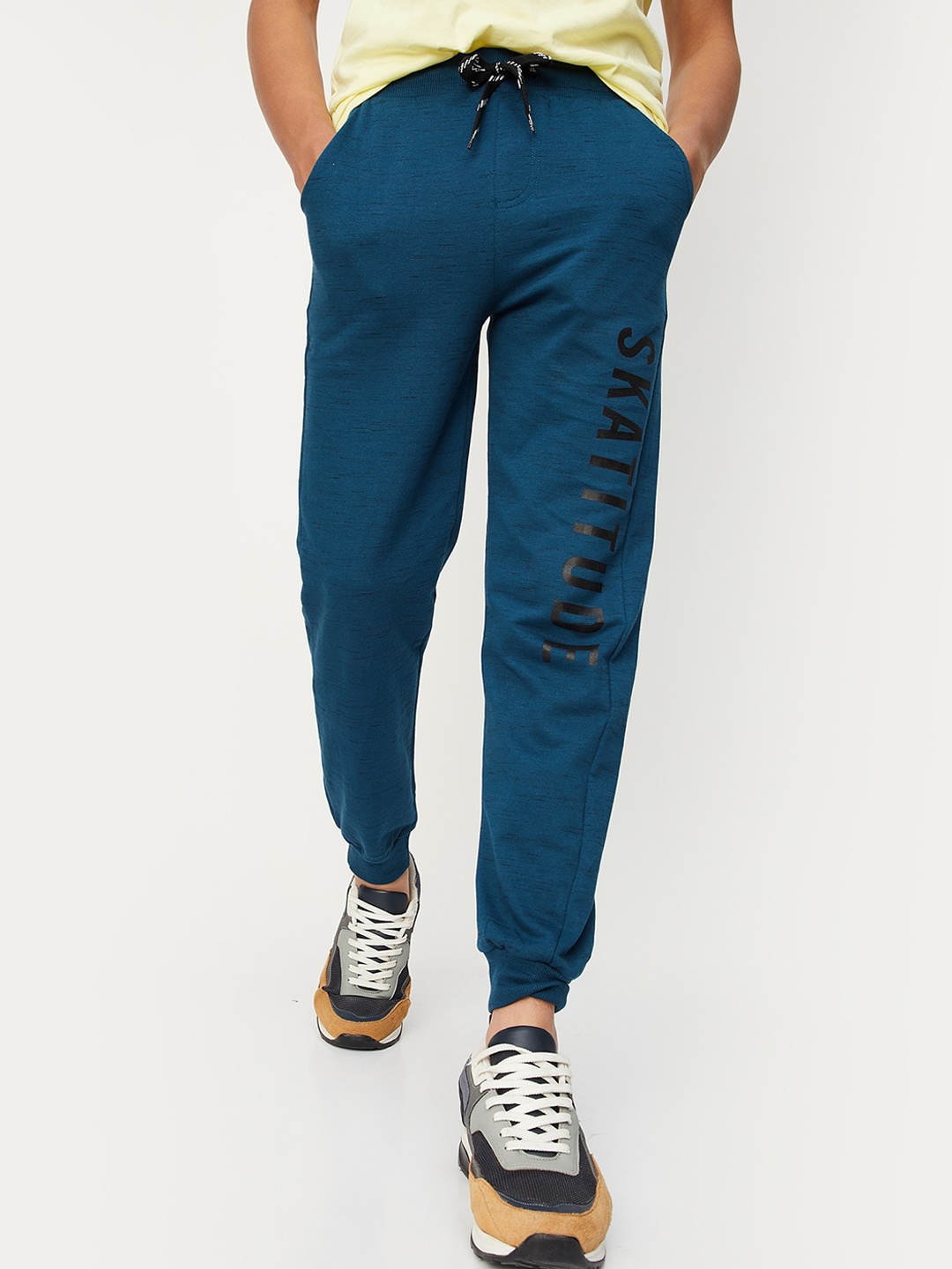

max Boys Mid-Rise Pure Cotton Joggers, Blue