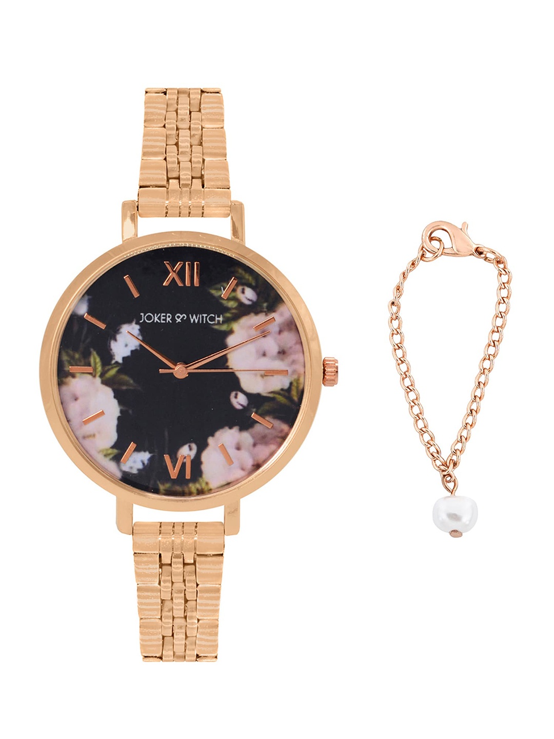 

JOKER & WITCH Women Round Analogue Watch Gift Set JWWCSET4, Rose gold