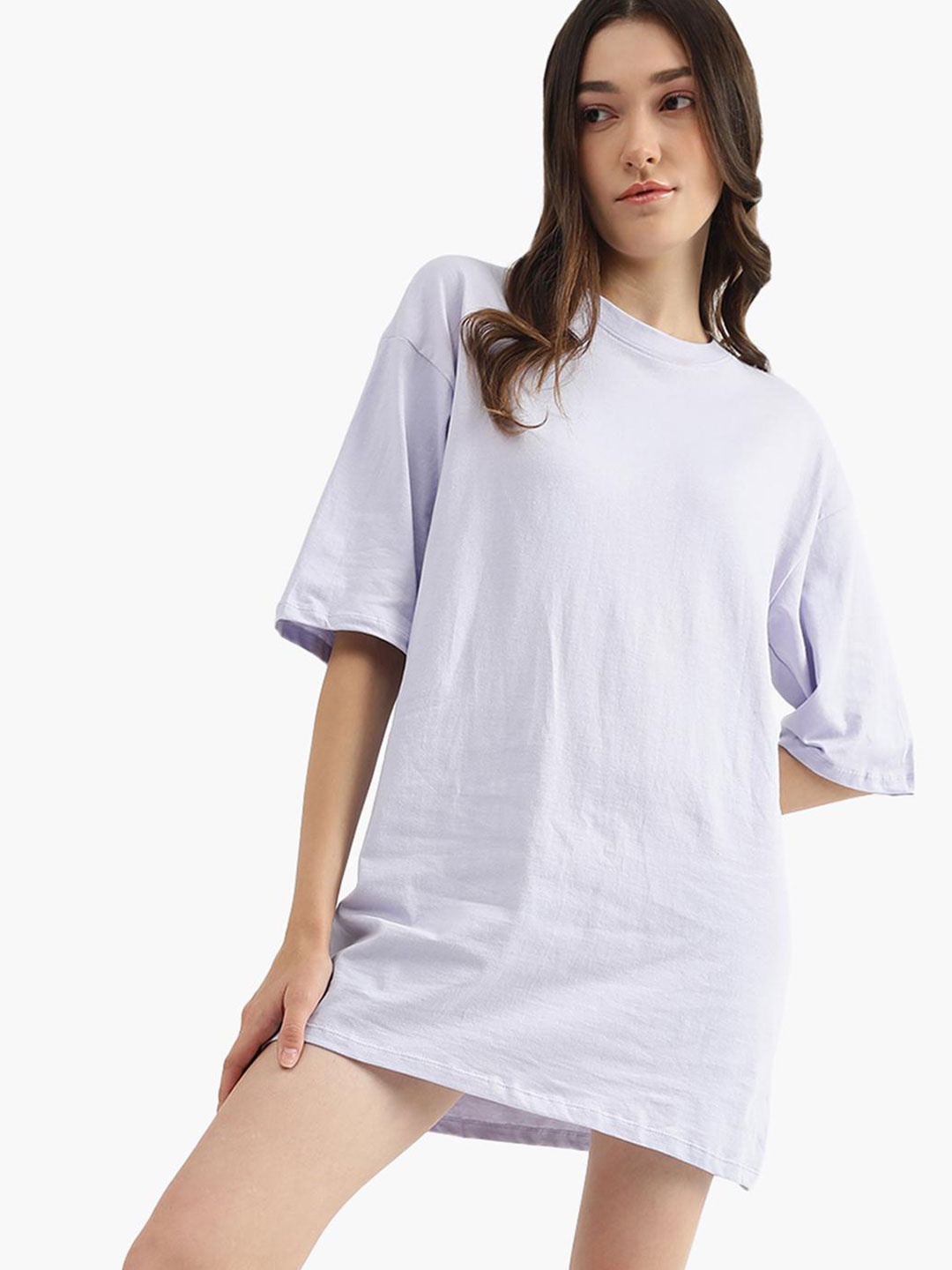 

Virgio Round Neck Pure Cotton T-shirt Midi Dress, Purple