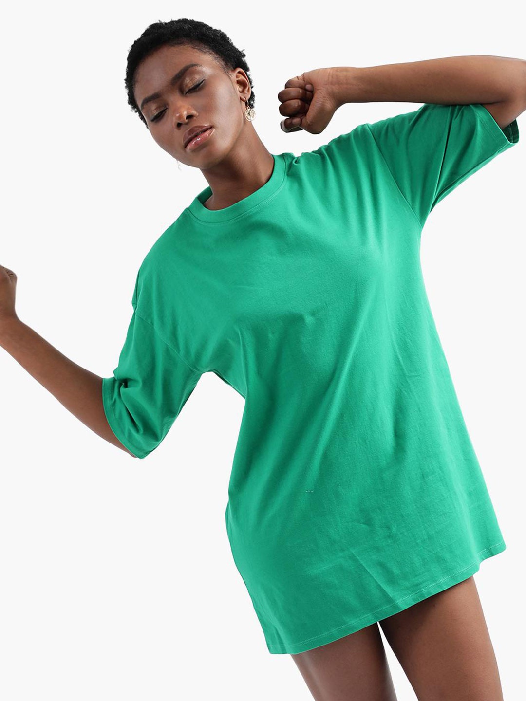

Virgio Round Neck Pure Cotton T-shirt Midi Dress, Green