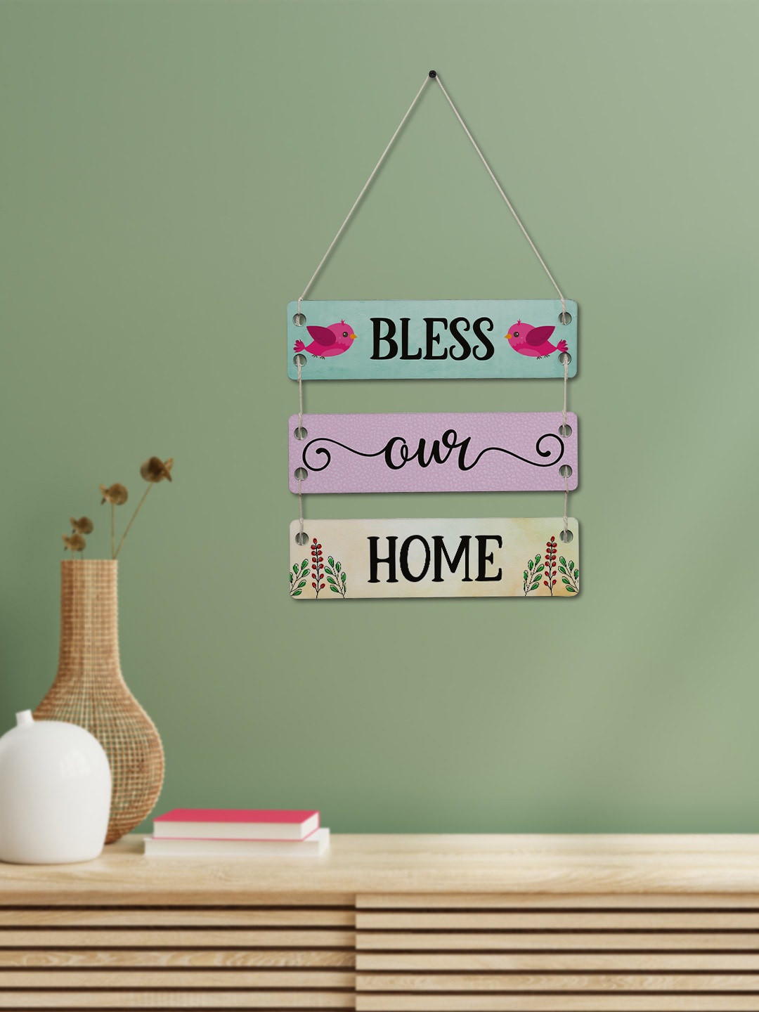 

Crazy Corner Blue & Purple Our Home Stylish Text Printed Wooden Wall Hanging