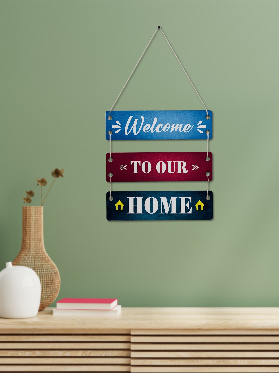 

Crazy Corner Blue Welcome To Our Home Stylish Text Printed Wooden Wall Hanging Board