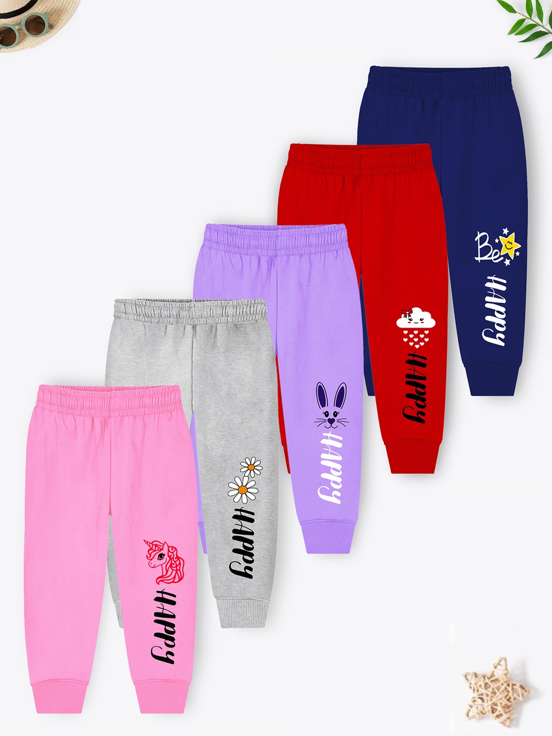 

Trampoline Girls Pack Of 5 Printed Cotton Joggers, Pink