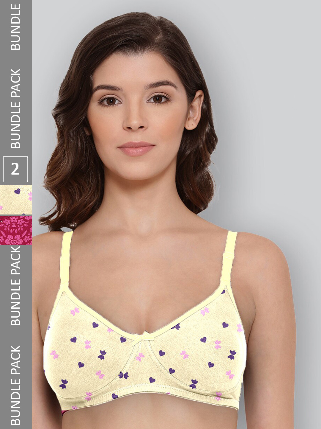 

LYRA Pack Of 2 Printed Combed Cotton Wirefree Secret Support Bra with Detachable Strap, Yellow