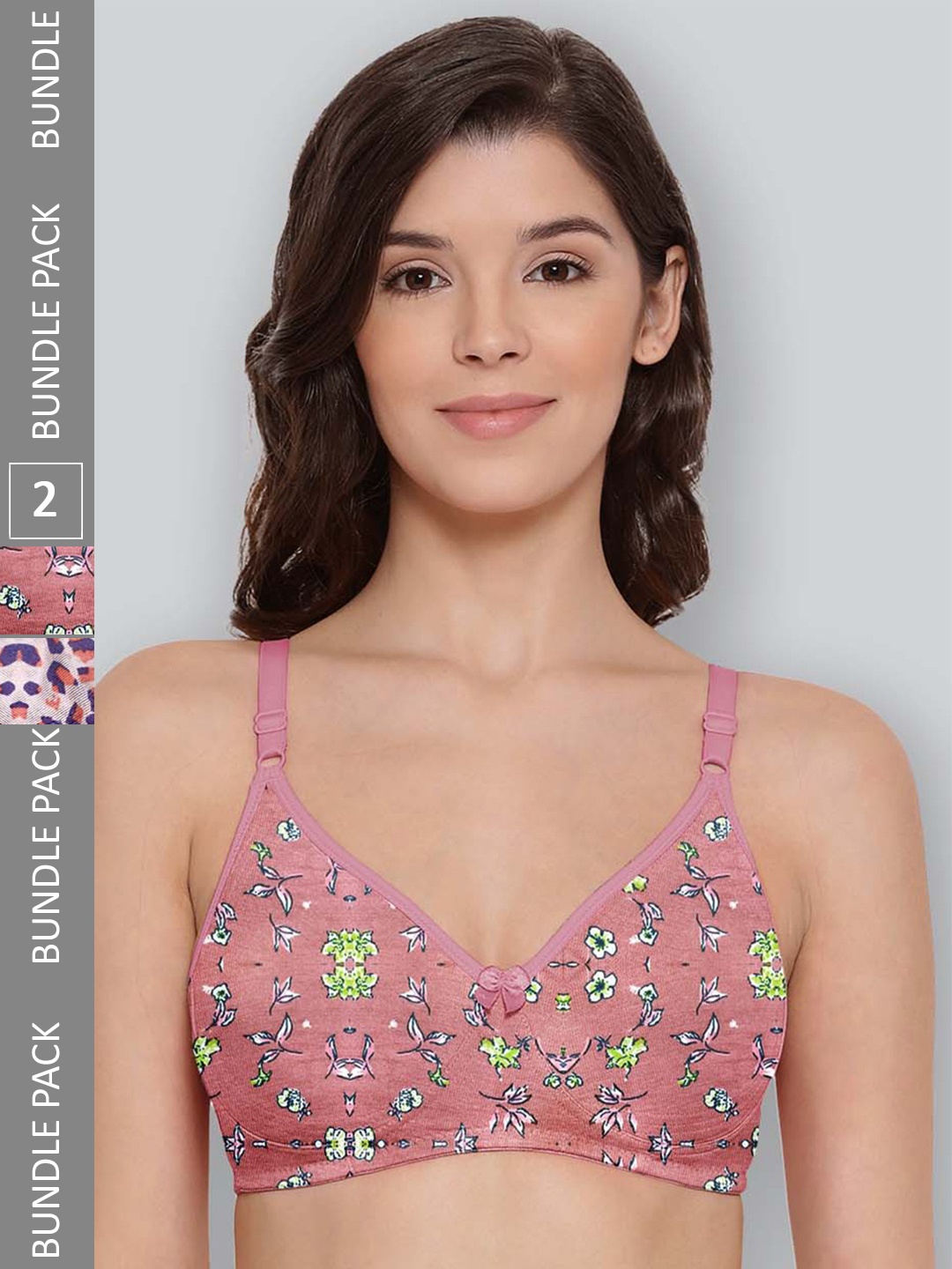 

LYRA Pack Of 2 Printed Combed Cotton Seamless Moulded Encircled Bra, Mauve