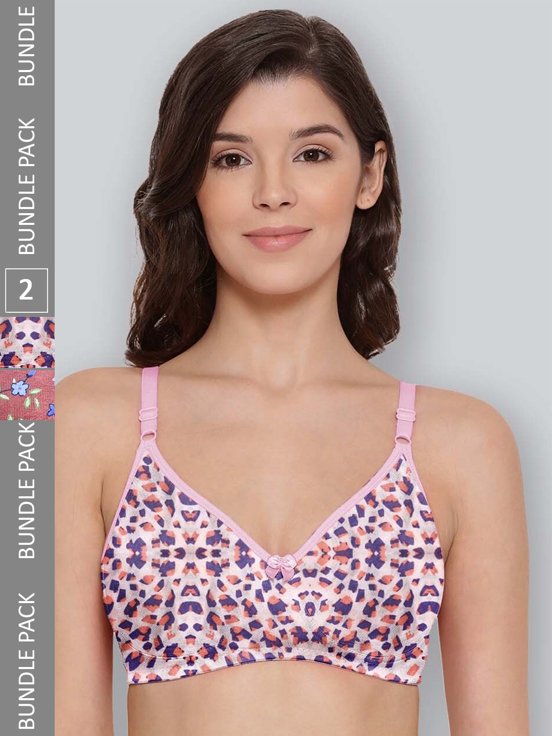 

LYRA Pack Of 2 Printed Combed Cotton Seamless Moulded Encircled Bra, Pink