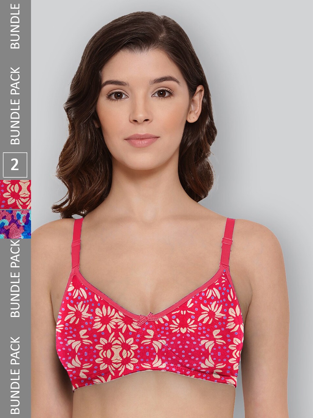 

LYRA Pack Of 2 Printed Combed Cotton Wirefree Secret Support Bra with Detachable Strap, Fuchsia