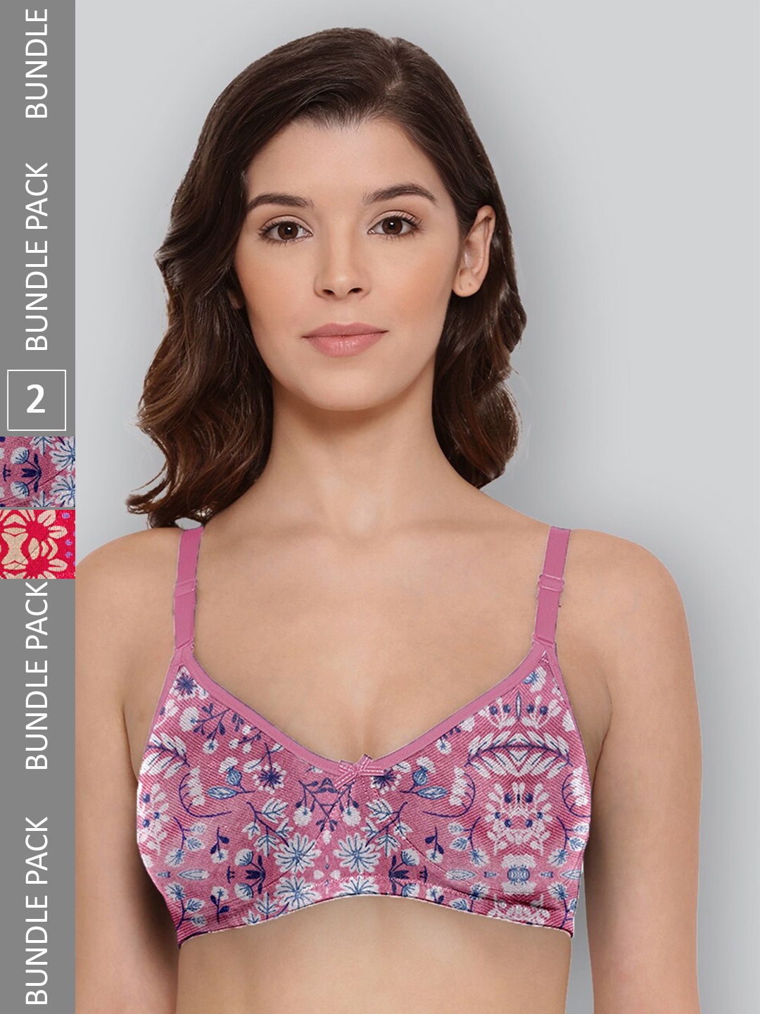 

LYRA Pack Of 2 Printed Combed Cotton Wirefree Secret Support Bra with Detachable Strap, Fuchsia