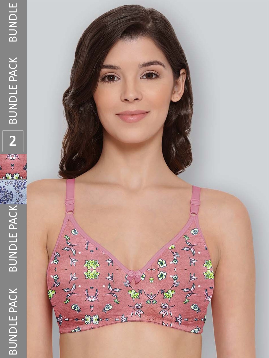 

LYRA Pack Of 2 Printed Combed Cotton Seamless Moulded Encircled Bra, Coral