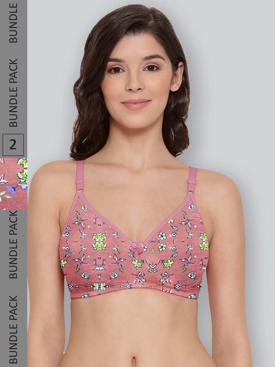 

LYRA Pack Of 2 Printed Combed Cotton Seamless Moulded Encircled Bra, Pink